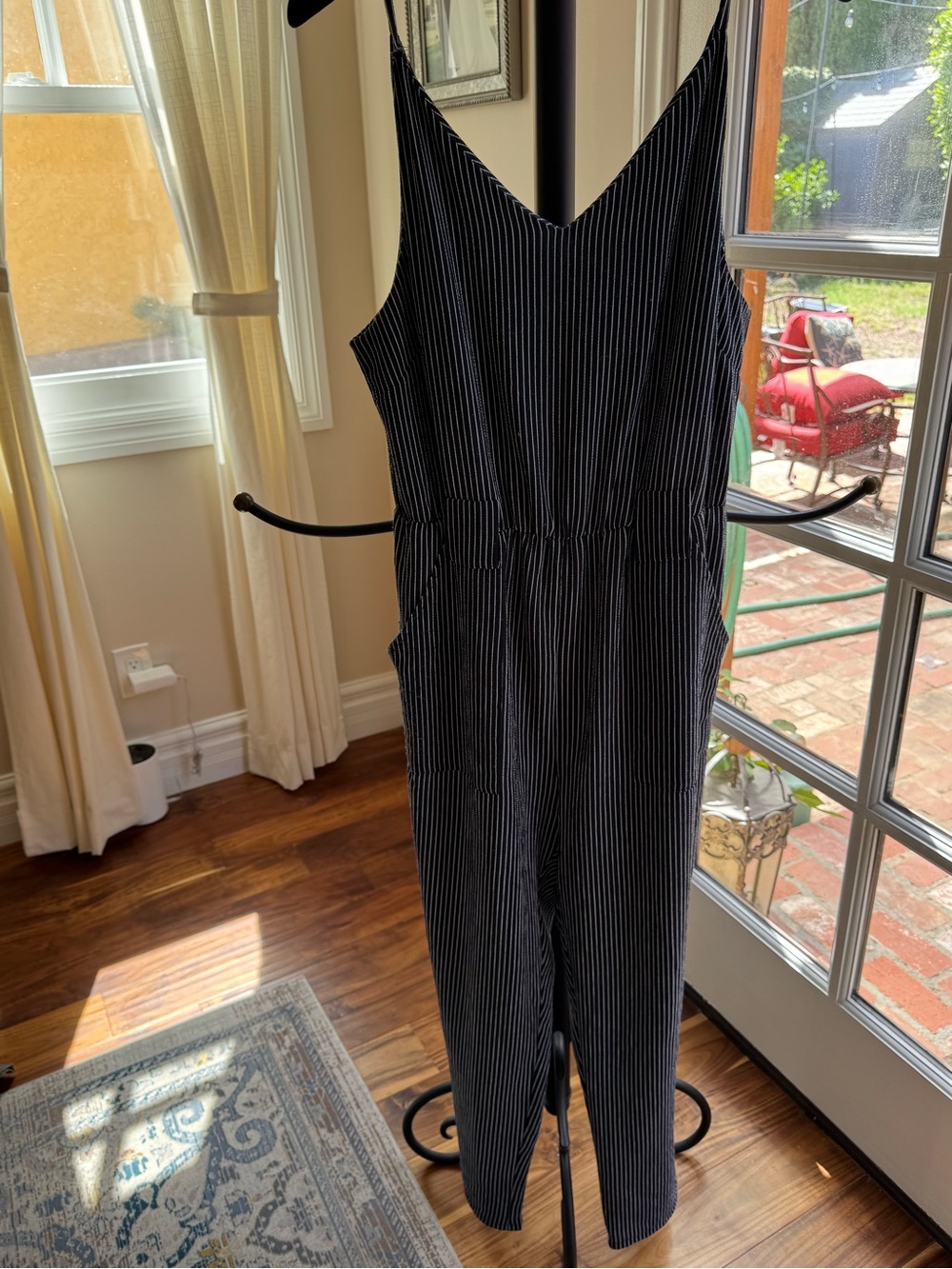 Cotton On Navy Pinstripe V-Neck Jumpsuit Size medium
